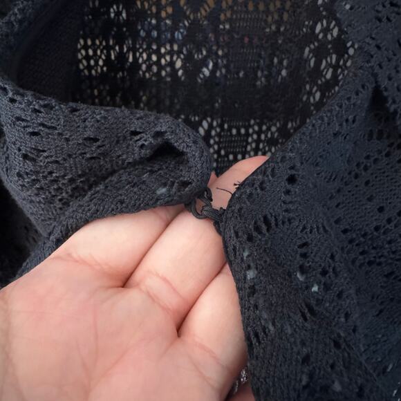 Anthropologie A’reve Cardigan L Black White Lace Knit Boho Open Front Sweater - Picture 3 of 8